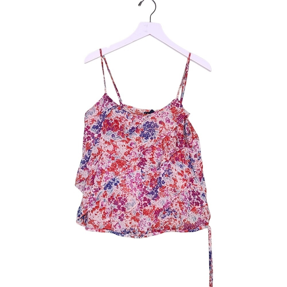 American Eagle Pink Purple Floral Tiered Ruffles Top Boho Feminine Vacation SP